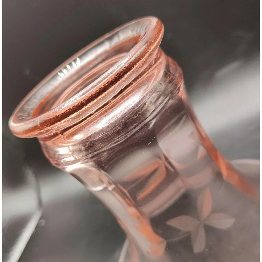 Vintage Shirt Etched Glass Trumpet Vase Pink4.25